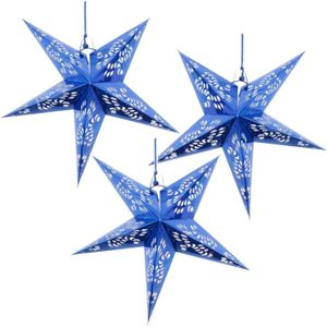 Set van 5x stuks decoratie kerstster lampionnen blauw 60 cm - Kerstdecoratie sterren blauw