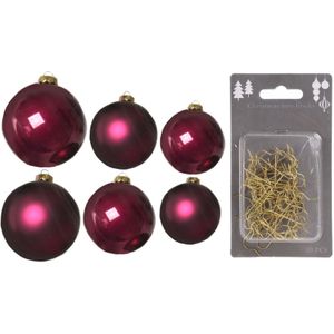 Groot pakket glazen kerstballen framboos roze glans/mat 50x stuks - 4-6-8 cm incl haakjes