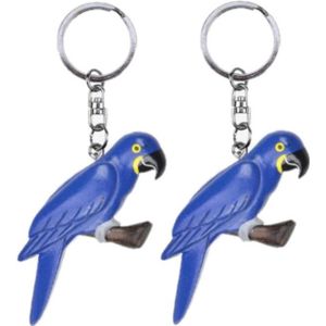 2x stuks houten blauwe Macaw Ara papegaai sleutelhanger 8 cm - Cadeau artikelen