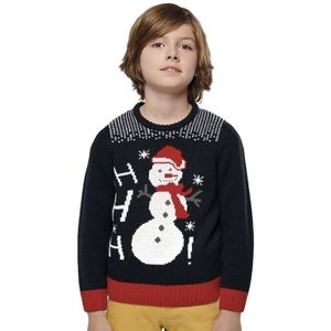 Foute gebreide kersttrui donkerblauw Sneeuwpop print voor kinderen - Winter/kerst sweater/pullover