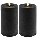 Countryfield Lyon LED kaarsen/stompkaarsen - 2x - zwart - D7,5 x H12,5 cm - timer