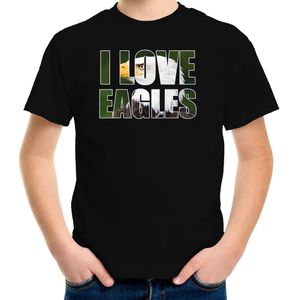 Tekst shirt I love eagles met dieren foto van een arend vogels zwart voor kinderen - cadeau t-shirt arenden liefhebber - kinderkleding / kleding