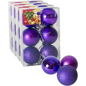 24x stuks kerstballen paars mix van mat/glans/glitter kunststof diameter 4 cm - Kerstboom versiering
