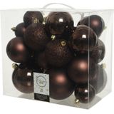 52x Donkerbruine kunststof kerstballen 6-8-10 cm - Mix - Onbreekbare plastic kerstballen - Kerstboomversiering donkerbruin