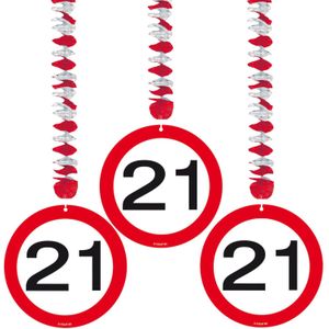 12x stuks rotorspiralen 21 jaar verkeersborden - Verjaardag feestartikelen/versiering