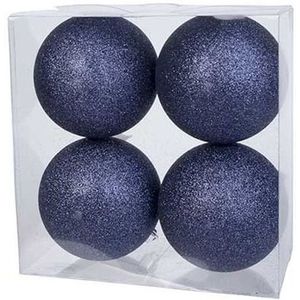 8x Donkerblauwe kunststof kerstballen 10 cm - Glitter - Onbreekbare plastic kerstballen - Kerstboomversiering donkerblauw