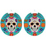 Pakket van 8x stuks ronde lampion 25 cm Day of the Dead sugarskull - Halloween trick or treat lampionnen versiering - Bollampion