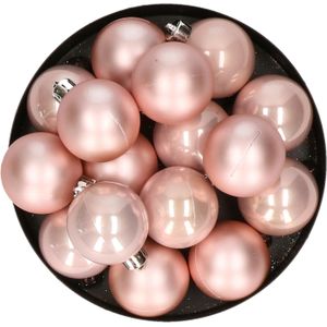 32x stuks kunststof kerstballen zacht roze 4 cm - Onbreekbare plastic kerstballen - Kerstboomversiering