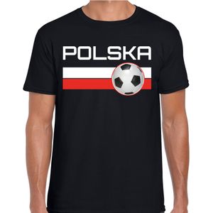 Polska / Polen voetbal / landen t-shirt met voetbal en Poolse vlag - zwart - heren -  Polen landen shirt / kleding - EK / WK / Voetbal shirts