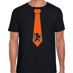 Zwart fan t-shirt voor heren - oranje leeuw stropdas - Holland / Nederland supporter - EK/ WK shirt / outfit