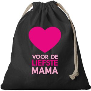 1x Canvas cadeautasje/ vaderdag tasje Liefste Mama zwart met koord 25 x 30 cm - Geschenktas/ cadeautas liefste mama