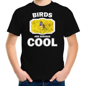 Dieren vogels t-shirt zwart kinderen - birds are serious cool shirt  jongens/ meisjes - cadeau shirt blauwborst vogel/ vogels liefhebber - kinderkleding / kleding