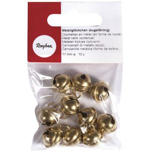 10x Metalen belletjes goud met oog 11 mm hobby/knutsel benodigdheden - Kerst kersmuts belletjes - Kattenbellen - Hobby- en Knutselmateriaal