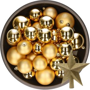 Kerstversiering kunststof kerstballen met piek goud 6-8-10 cm pakket van 45x stuks - Kerstboomversiering