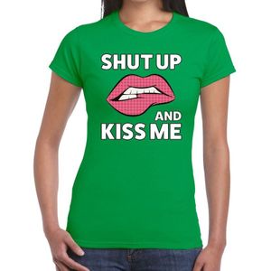 Shut up and kiss me t-shirt groen dames - feest shirts dames