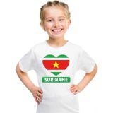 Suriname kinder t-shirt met Surinaamse vlag in hart wit jongens en meisjes