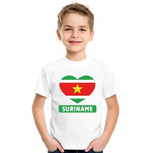 Suriname kinder t-shirt met Surinaamse vlag in hart wit jongens en meisjes