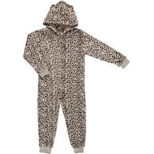 Zachte luipaard/cheetah print onesie voor dames wit maat L/XL - Jumpsuit huispak met dierenprint