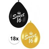 18x Sweet 16 ballonnen zwart/goud
