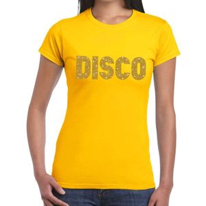 Disco goud glitter t-shirt geel dames - Disco party kleding