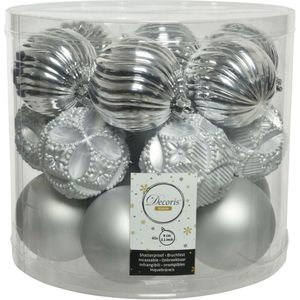 40x stuks kunststof kerstballen zilver mix 8 cm - Onbreekbare plastic kerstballen