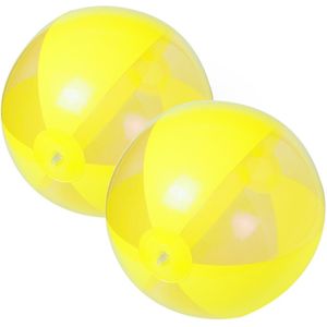 2x stuks opblaasbare strandballen plastic geel 28 cm - Strand buiten zwembad speelgoed