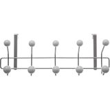 5Five Deur ophang kapstok - met 10 ophanghaken/knoppen - zilver/wit - B44 x H17 cm - metaal/kunststof