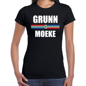 Grunn moeke met vlag Groningen t-shirt zwart dames - Gronings dialect cadeau shirt