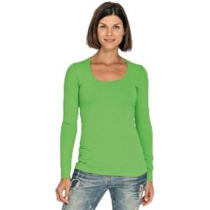 Bodyfit dames shirt lange mouwen/longsleeve limegroen - Dameskleding basic shirts