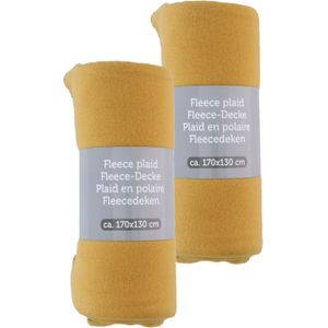 Fleece dekens/plaids - 2x - mosterd geel - 170 x 130 cm