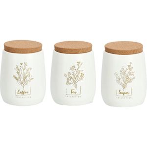 Zeller Bewaarblik/bus - set van 3 stuks - koffie/thee/suiker - metaal/kurk - creme/goud - 750 ml