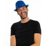 Carnaval verkleed set - hoedje en stropdas - blauw - volwassenen - glitters