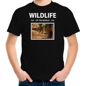 Dieren foto t-shirt Stokstaartje - zwart - kinderen - wildlife of the world - cadeau shirt Stokstaartjes liefhebber - kinderkleding / kleding