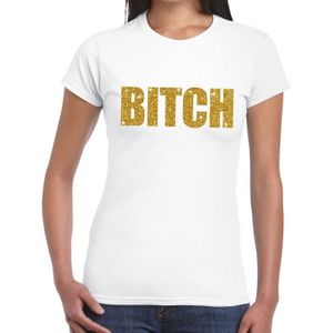 BITCH gouden glitter tekst t-shirt wit dames - dames shirt BITCH