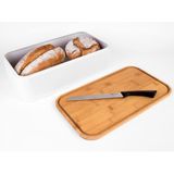 Zeller Luxe Broodtrommel - hout / wit- met deksel - 42 cm - brooddoos - brood bewaardoos