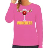 Bellatio Decorations Foute kersttrui/sweater dames - winedeer - roze - wijn - rendier - kerstmis