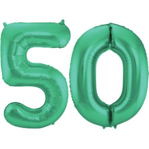 Folat Folie ballonnen - 50 jaar cijfer - glimmend groen - 86 cm - leeftijd feestartikelen