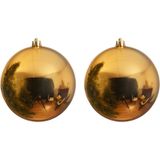 2x Grote gouden kunststof kerstballen van 20 cm - glans - gouden kerstboom versiering