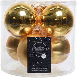 6x Gouden glazen kerstballen 8 cm - glans en mat - Glans/glanzende - Kerstboomversiering goud