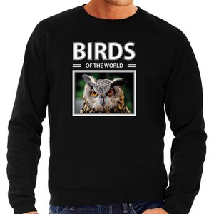Dieren foto sweater Uil - zwart - heren - birds of the world - cadeau trui Uilen liefhebber