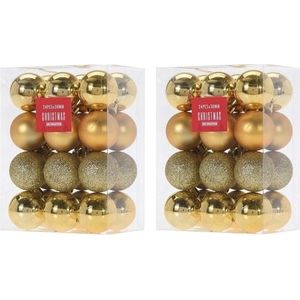 48x Gouden kunststof kerstballen 3 cm - Glans/mat/glitter - Onbreekbare kerstballen plastic - Kerstboomversiering goud