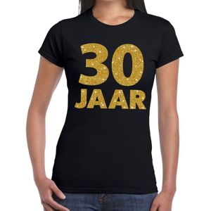 30 jaar goud glitter tekst t-shirt zwart dames - dames shirt 30 jaar - verjaardag kleding
