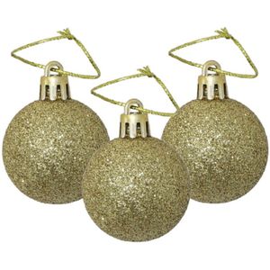 Gerim Kerstballen - 12 stuks - goud - glitters - kunststof - 4 cm
