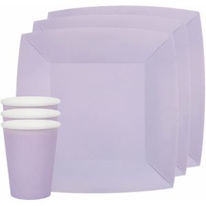 Santex feest/verjaardag servies set - 10x bordjes en bekertjes - lila paars - karton