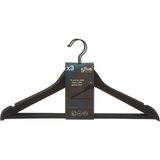 Set van 15x stuks luxe houten kledinghangers met rubber coating zwart 45 x 23 cm - Kledingkast hangers/kleerhangers