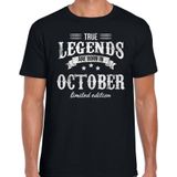 Legends are born in October t-shirt voor heren - zwart - verjaardag in Oktober - cadeau shirt 30, 40, 50, 60 jaar
