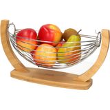 Fruitschaal/fruitmand hangend in voet hout/metaal 36 x 21 x 18 cm - Fruitschalen/fruitmanden - Draadmand van metaal