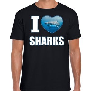 I love sharks t-shirt met dieren foto van een haai zwart voor heren - cadeau shirt haaien liefhebber
