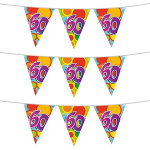 Haza Vlaggetjes 60 jaar - leeftijd verjaardag - 3x stuks - plastic 10m