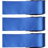 3x Hobby/decoratie blauwe satijnen sierlinten 2,5 cm/25 mm x 25 meter - Cadeaulint satijnlint/ribbon - Striklint linten blauw